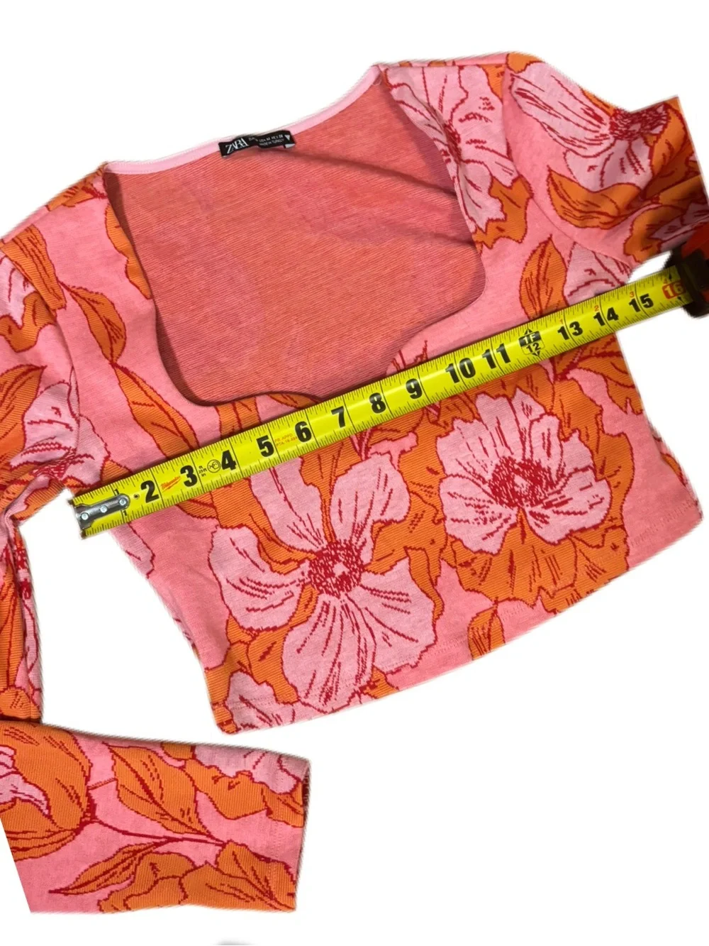 Zara Pink & Orange Floral Jacquard Knit Crop Top